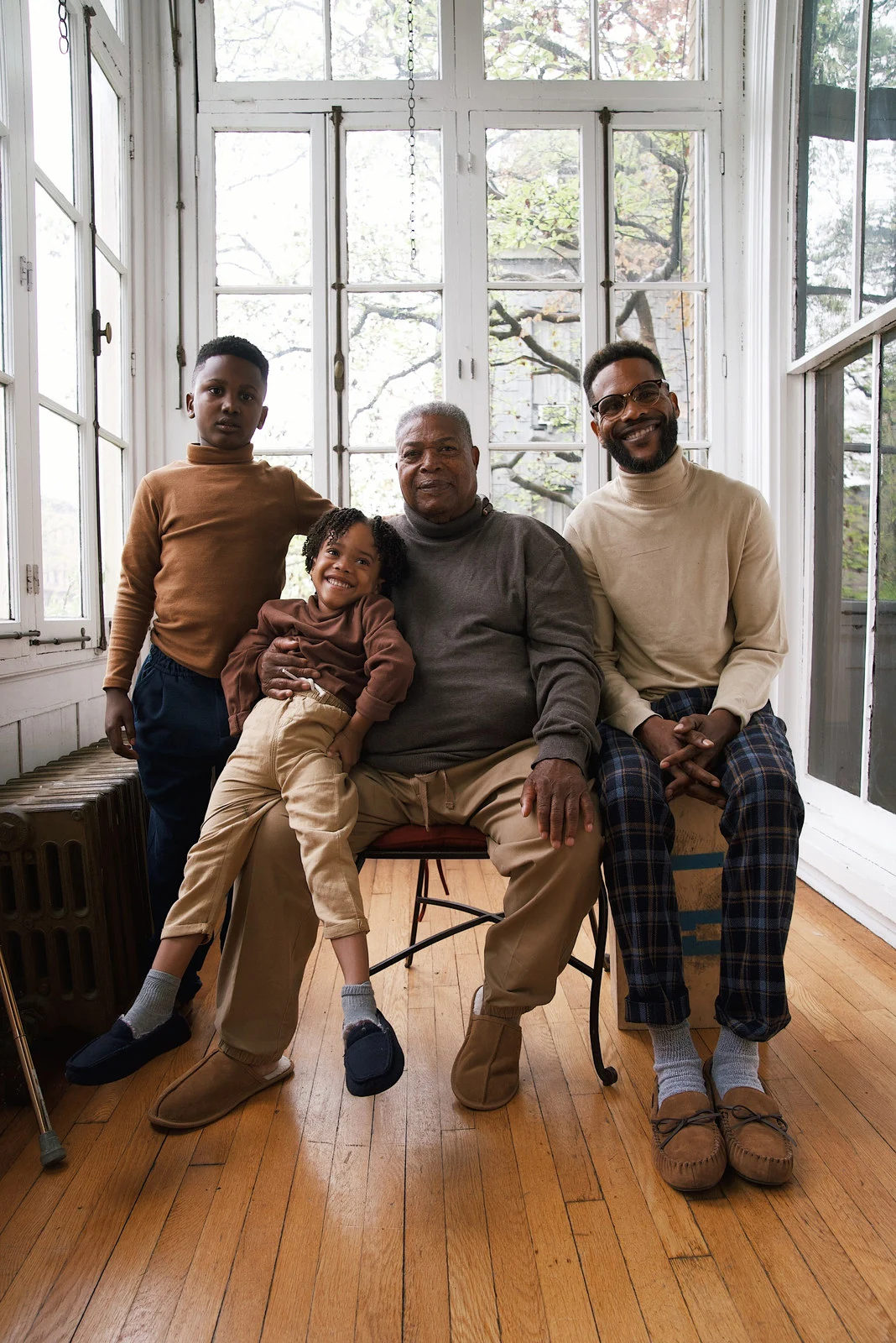 A family gathered together at home